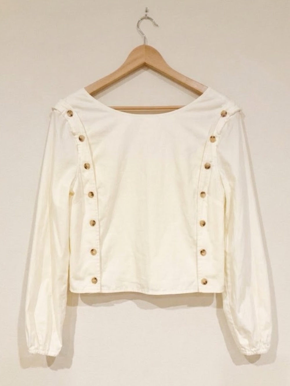 Vetta Button Top Cream Canvas Detachable Side Panel Blouse M